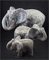 3 Piece Pottery Gray Elephants Decor Lot