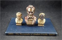 Abraham Lincoln Pictures Book & 3 Brass Figurines