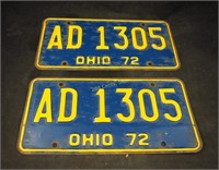 Matched Pair Vintage 1972 Ohio Car License Plates
