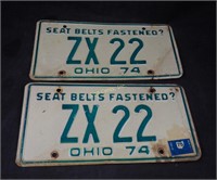 Matched Pair Vintage 1974 Ohio Car License Plates
