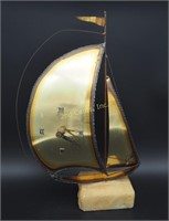 Mid Century Brass Marble Sailing Boat Clock