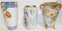 Lot #39 3pc hand painted vase lot to include: