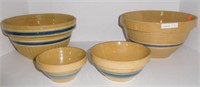 Lot #7 (4) Yelloware mixing bowls one with