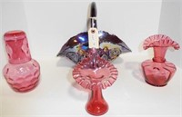 Lot #34 4pc Cranberry and Carnival glass lot: