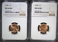 1944 & 1958 LINCOLN CENTS NGC MS66 RD