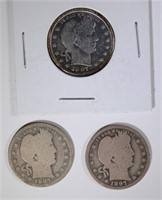 3 BARBER QUARTER KEY COINS: 1897-O G-VG,