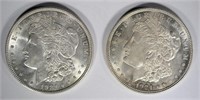 2- 1921 MORGAN SILVER DOLLARS, CH BU