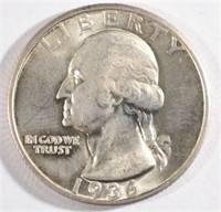 1936-D WASHINGTON QUARTER, CH BU NICE WHITE COIN