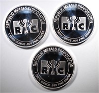 3-ONE OUNCE .999 SILVER ROUNDS RMC