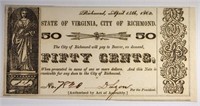 1862 50- CENT STATE OF VIRGINIA NOTE