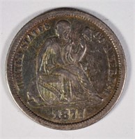 1877-CC SEATED LIBERTY DIME  AU
