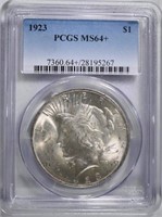 1923 PEACE SILVER DOLLAR, PCGS MS-64+