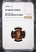 1963 LINCOLN CENT, NGC PF-68 RED CAMEO