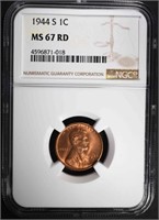 1944-S LINCOLN CENT, NGC MS-67 RED