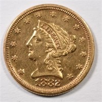 1882 $2.5 GOLD LIBERTY BU CLEANED.  4000 MINTED