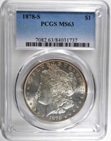 1878-S MORGAN DOLLAR, PCGS MS-63