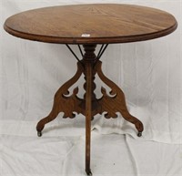 Oak Round Lamp table on brass