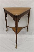 Antique Oak Triangle Table w/ carved apron