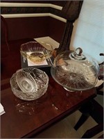 Heavy glass cake stand with heavy Benjamin bowl &