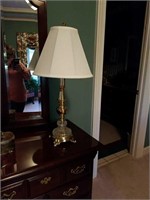 Heavy footed brass & Crystal lamp