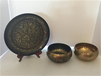 Trio of Arabic Brass Bowls