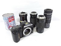 Camera Nikon F401 tel quel et 4 objectifs