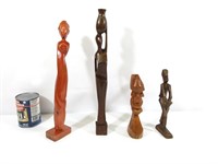 4 sculptures en bois  variées style africaine