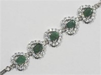 Sterling Silver Emerald Heart Halo Bracelet JC