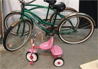 2 Matching Green Huffy Bikes & Tricycle V 8