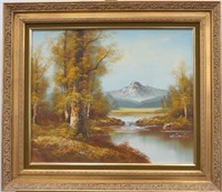 Canvas Oil Painting of Fall Tress /Gold Frame