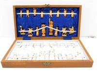 Vintage Asian Carved Bone Chess Game in Wood Case