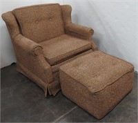Tweed Winged Armchair with Ottoman