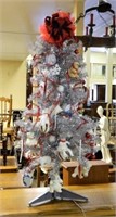 Aluminum Christmas Tree with Bear Motif Ornaments.