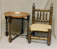 Well Turned Oak Child's Chair and Tabouret.