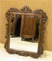 Acanthus Scroll Carved Oak Framed Wall Mirror.
