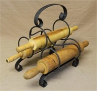 Iron Carrier with Vintage Wooden Rolling Pins.