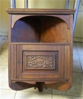 Urn Carved Oak Hanging Corner Cabinet.