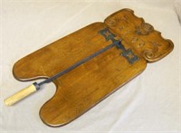 French Scroll Carved Oak Cheese Guillotine.