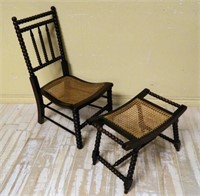 Victorian Bobbin Turned Oak Chair and Stool.  2 pc