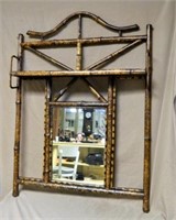 Victorian Bamboo Framed Mirror with Shelf.