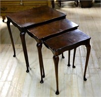 Pad Footed Figured Walnut Nest of Tables.  3 pc.