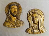 Carved Wooden Christ and Madonna Plaques.