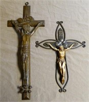 Carved Oak and Metal Hanging Crucifixes.