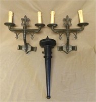 Gothic Style Iron Wall Sconces and Candle Stand.