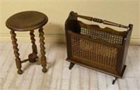 Oak Barley Twist Table and Caned Magazine Stand.