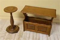 Oak Magazine Stand and Tobacco Twist Pedestal.