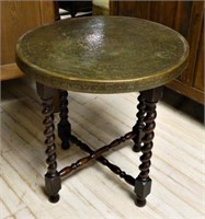 Barley Twist Oak Tabouret with Embossed Brass Top.