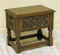 Petite Oak Carved  Lift Top Box on Stand.