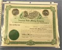 An "American Gold Mining Company" Share Certificat