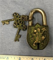 Antique oriental padlock with keys    (11)
